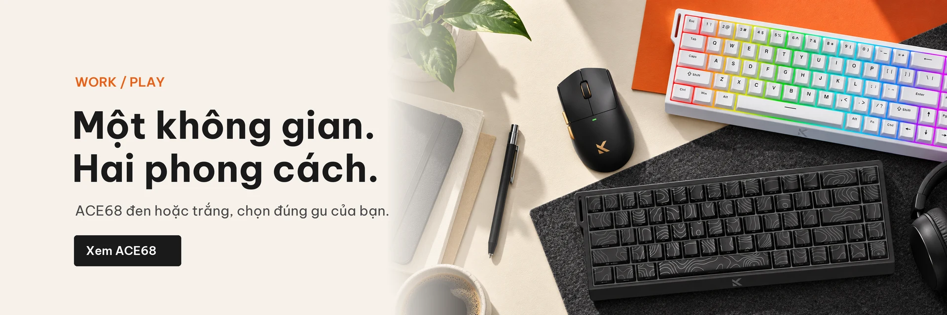 Một không gian, hai phong cách. ACE68 đen và trắng cùng chuột K7 Ultra